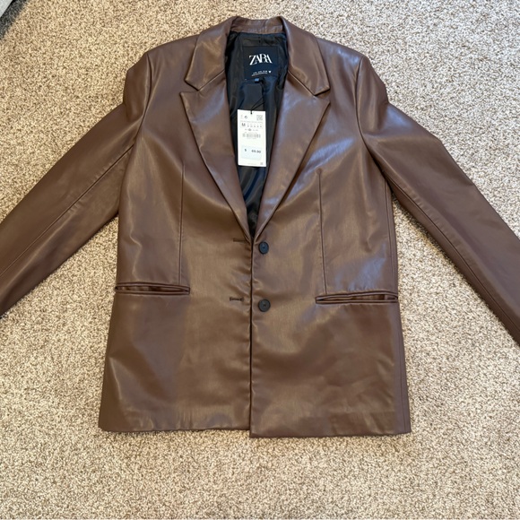 Zara Brown Leather Blazer with tags - Picture 1 of 4